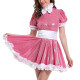 Sissy Bow Ruffles Metallic Shiny A-line Pleated Dress Raves Party High Neck Sweet Mini Dress Short Puff Sleeve Role Play Outfit