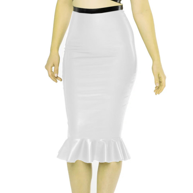 Elegant High Waist Mermaid Midi Skirts Fashion Knee-Length Women Shiny PVC Leather Elastic Bandage Skirt Sissy Sexy Party Skirts