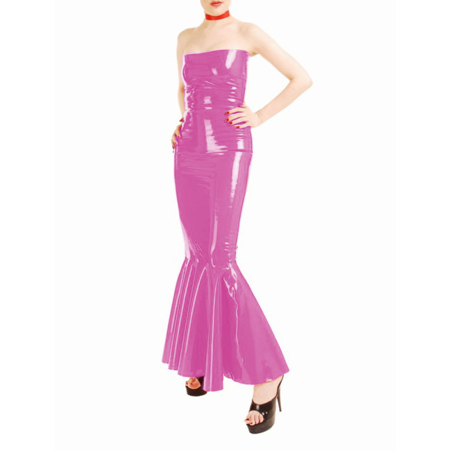 Elegant Vinyl PVC Leather Strapless Bodycon Long Mermaid Dress Wetllok Evening Gown Sexy Sheath Maxi Party Dress Fetish Clubwear