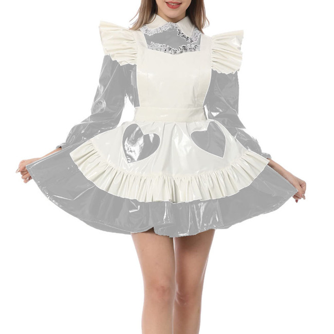 Sweet Kawaii Shiny PVC Leather Peter Pan Collar Mini Maid Dress with Ruffles Apron Sissy Fetish Party Cosplay Maid Uniforms 7XL