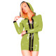 Punk Gothic Party Sexy Hooded Mini Dresses Women Wet PVC Leather Patchwork Bodycon Dress Club Long Sleeve Slim Zipper Up Dress