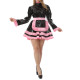 Lolita Pink Ruffles Trims High Neck Glossy PVC Leather Maid Dress with Apron Halloween Cosplay Long Sleeve Pleated Maid Uniforms