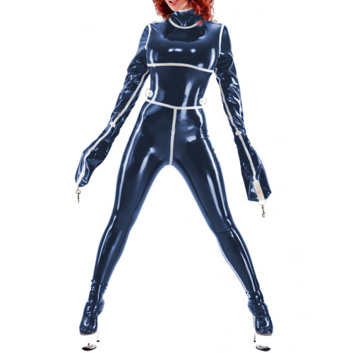 Sexy Full Body Glossy Latex Look Bondage Catsuit Sissy Turtleneck Fetish Lockable Bodysuit Exotic Cosplay Long Sleeve Jumpsuit