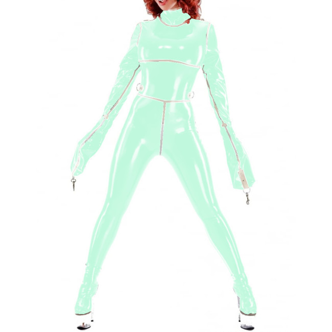 Sexy Full Body Glossy Latex Look Bondage Catsuit Sissy Turtleneck Fetish Lockable Bodysuit Exotic Cosplay Long Sleeve Jumpsuit