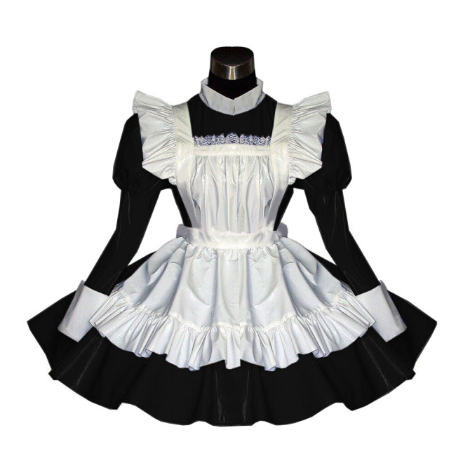 Sexy Maid Sissy Dress Long Puff Sleeve Lockable Love Live Cosplay Gothic Lolita Dress PVC Punk Dress Plus Size 7XL Crossdressing