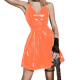 Women's PVC Wet Look Sleeveless V-Neck A-line Dress Sexy Halter Backless Mini Cocktail Party Dress Shiny Flared Short Club Dress