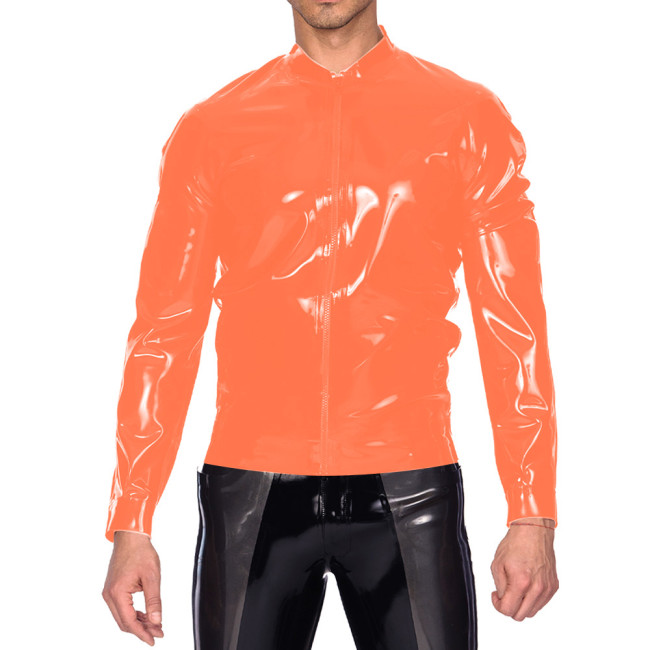 Mens Wetlook Bomber Jacket Glossy PVC Leather High Street Solid Color Coat Male Party Club Casual Fashion Sports Baseball Jacket