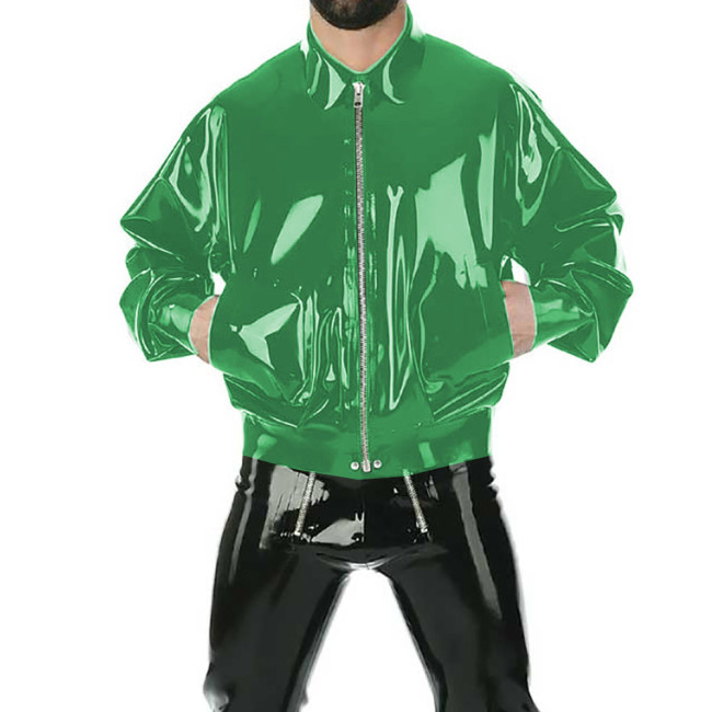 Long Sleeve Glossy PVC Leather Womens Jackets Office Lady Turn-down Collar Front Zipper  Wetlook Clubwear Fetish Cosplay Costume