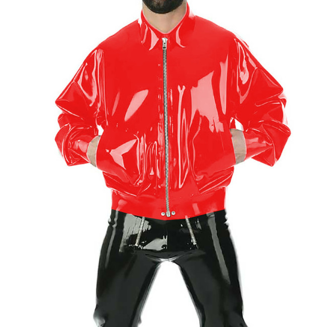 Long Sleeve Glossy PVC Leather Womens Jackets Office Lady Turn-down Collar Front Zipper  Wetlook Clubwear Fetish Cosplay Costume