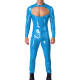 Mens Sexy Hollow Out Long Sleeves PVC Shiny Jumpsuit Male Glossy Round Neck Rompers Exotic Zipper Open Ctotch Catsuit Clubwear