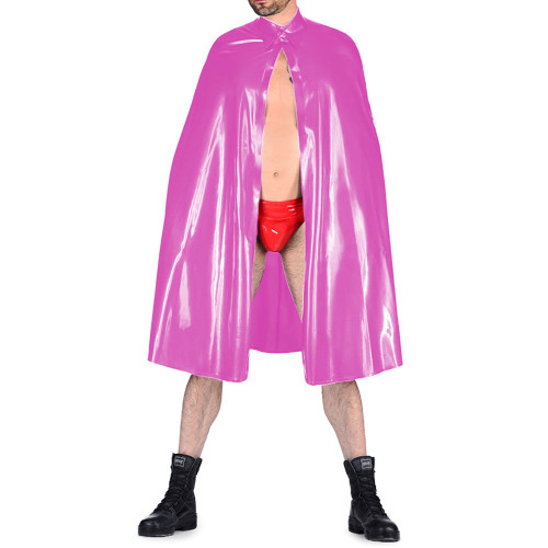 Mens Halloween Party Cloak Adult Turn-down Collar Shiny PVC Leather Capes Witches Princess Cloak Coats Wetlook Cosplay Costume