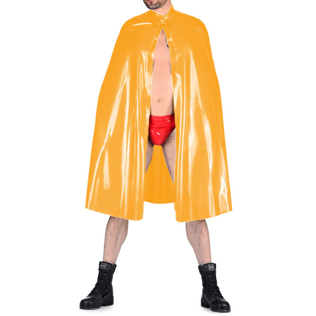 Mens Halloween Party Cloak Adult Turn-down Collar Shiny PVC Leather Capes Witches Princess Cloak Coats Wetlook Cosplay Costume