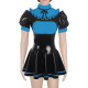 Sissy Sexy Ruffles Turtleneck Mini Party Dress Puff Short Sleeve A-line PVC Shiny Patchwork Dress Rave Dance Dresses Clubwear