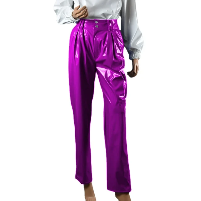 Vinyl Wet Look PVC Leather Fashion High Waist Pencil Pants Office Lady Straight Pants Trousers Party Club Streetwear 7XL