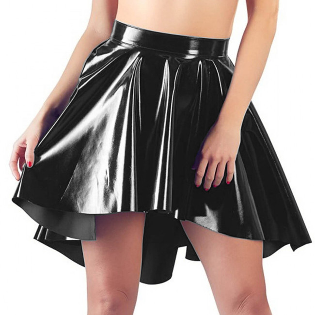 Ladies High Waist Wet PVC Leather Irregular Swing Skirt Womens A-line Knee-length Swallow Tail Skirts Glossy Party Clubwear 7XL