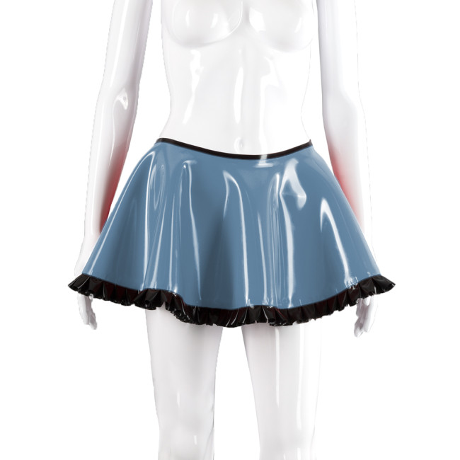 Summer Lady Black Frills Patchwork Mini Skirts Preppy Style High Waist A-line Skirt Wet PVC Leather Dance Street Pleated Skirts