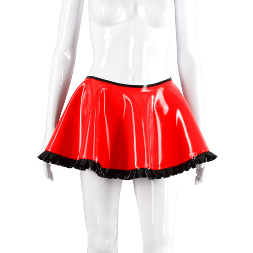 Summer Lady Black Frills Patchwork Mini Skirts Preppy Style High Waist A-line Skirt Wet PVC Leather Dance Street Pleated Skirts