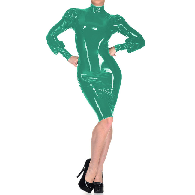 Sexy Exotic Open Buttock Wetlook PVC Leather Bodycon Dress Erotic Hip Exposing Long Sleeve Tight Dress Fetish Spanking Dresses