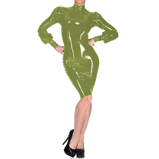 Sexy Exotic Open Buttock Wetlook PVC Leather Bodycon Dress Erotic Hip Exposing Long Sleeve Tight Dress Fetish Spanking Dresses