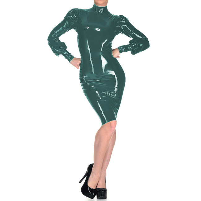 Sexy Exotic Open Buttock Wetlook PVC Leather Bodycon Dress Erotic Hip Exposing Long Sleeve Tight Dress Fetish Spanking Dresses