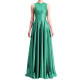 Elegant O-necl Sleeveless Vinyl PVC Leather Maxi Pleated Dress Women Cocktail Party Hight Waist Floor-length Dress Evening Wear