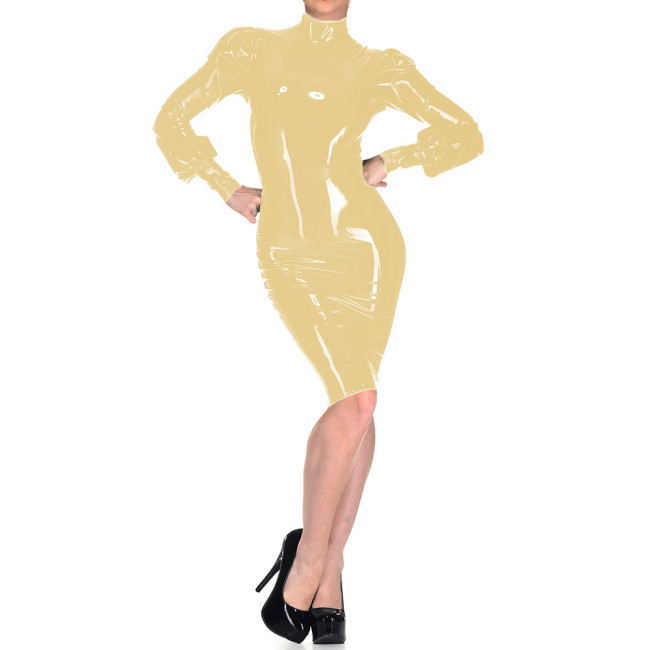 Sexy Exotic Open Buttock Wetlook PVC Leather Bodycon Dress Erotic Hip Exposing Long Sleeve Tight Dress Fetish Spanking Dresses