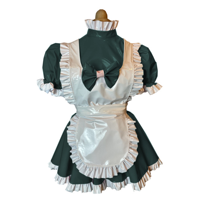 Halloween Party French Maid Unifroms Wetlook Short Sleeve A-line Mini Dress with Apron Sissy Fetish Cosplay Maid Dress Outfits