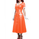 Elegant Women Midi Dress Shiny PVC Leather Turn-down Collar Patchwork Single-Breasted Long Dress Party Club  A-line Female Dress