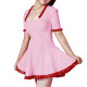 Ruffles Short Sleeve A-line Pleated PVC Mini Dress for Women Smoothing Faux Leather Square Collar Flared Dress Party Club Outfit