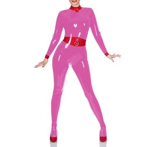 Women Patchwork Party Slim PVC Shiny Leather Jumpsuit Elastic Cosplay Unisex Catsuit Sexy Club Tights Zipper Crotch Bodysuit 7XL