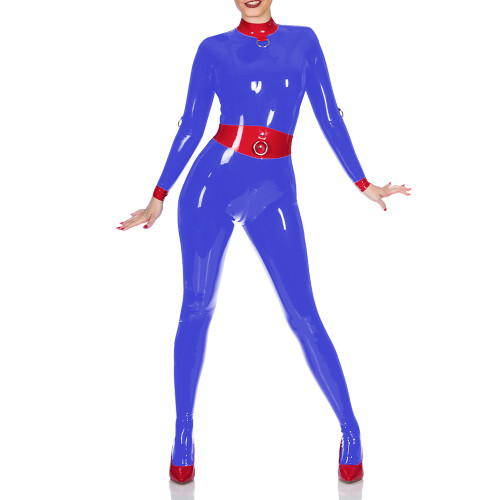 Women Patchwork Party Slim PVC Shiny Leather Jumpsuit Elastic Cosplay Unisex Catsuit Sexy Club Tights Zipper Crotch Bodysuit 7XL