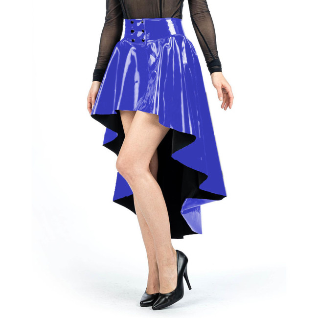 Womens Wetlook PVC Leather Front Short Back Long Skirts Gothic Fashion Irregular Pleated High Waist Skirts Party Club Skirts 7XL