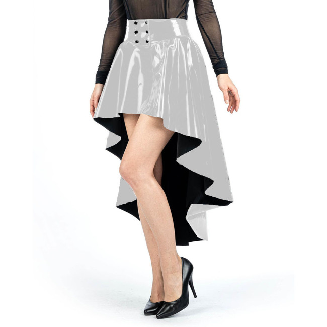 Womens Wetlook PVC Leather Front Short Back Long Skirts Gothic Fashion Irregular Pleated High Waist Skirts Party Club Skirts 7XL