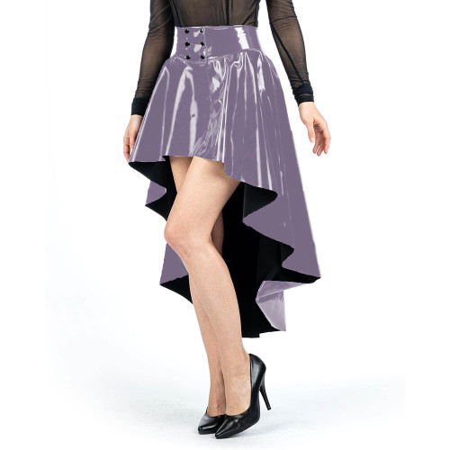 Womens Wetlook PVC Leather Front Short Back Long Skirts Gothic Fashion Irregular Pleated High Waist Skirts Party Club Skirts 7XL