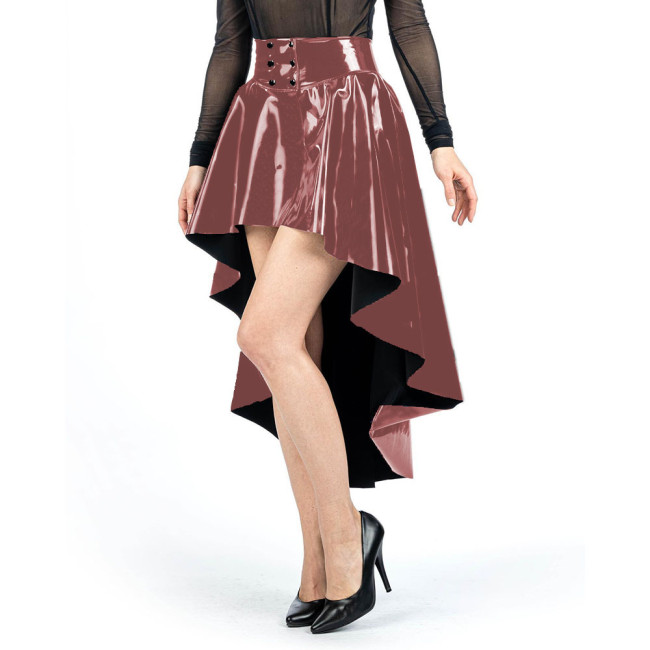 Womens Wetlook PVC Leather Front Short Back Long Skirts Gothic Fashion Irregular Pleated High Waist Skirts Party Club Skirts 7XL