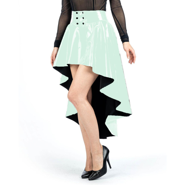 Womens Wetlook PVC Leather Front Short Back Long Skirts Gothic Fashion Irregular Pleated High Waist Skirts Party Club Skirts 7XL