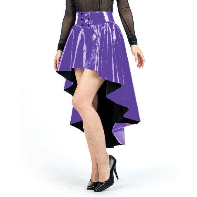 Womens Wetlook PVC Leather Front Short Back Long Skirts Gothic Fashion Irregular Pleated High Waist Skirts Party Club Skirts 7XL