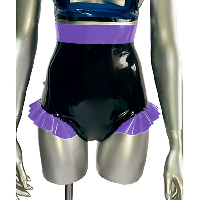 Women High Waist PVC Shiny Short Pants with Ruffles Wetlook Shaping Glossy Faux Leather Boxer Sexy Bow Shorts Bottom Clubwear