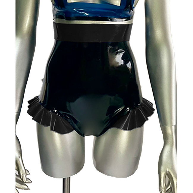 Women High Waist PVC Shiny Short Pants with Ruffles Wetlook Shaping Glossy Faux Leather Boxer Sexy Bow Shorts Bottom Clubwear