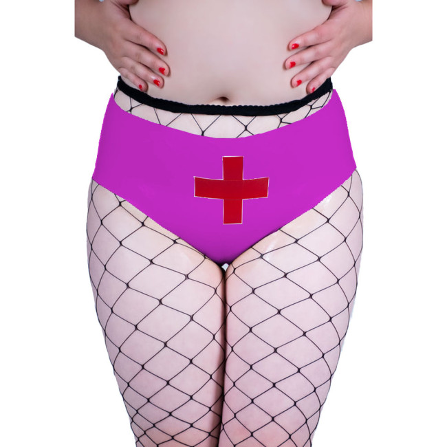 Sexy Party Cosplay Mid Waist Underpant Wet Look PVC Leather Briefs Sissy Nurse Doctor Role Play Lingerie Panties Feish Clubwear