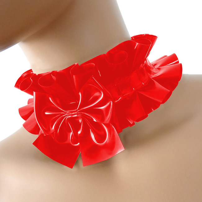 Wet PVC Leather Swwet Lolita Neck Choker Exotic Ruffled Bow Maid Collar Sissy Party Cosplay Cross Dresser Uniform Accessories