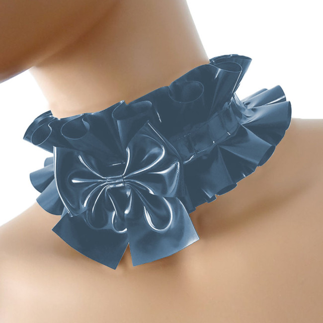 Wet PVC Leather Swwet Lolita Neck Choker Exotic Ruffled Bow Maid Collar Sissy Party Cosplay Cross Dresser Uniform Accessories