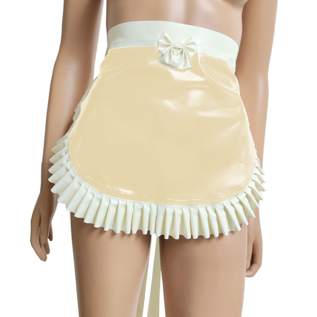 Shiny PVC Leather Lace-up Ruffle Apron Wetlook Waist Cooking Kitchen Cute Servant Server Costume Club Cosplay Maid Accessories
