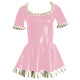 Sweet Ruffles Short Sleeve Paty Mini Dress Shiny PVC Leather Scoop Neck A-line Pleated Short Dress Wetlook Cosplay Clubwear 7XL