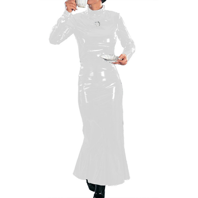 Women PVC Shiny Long Dresses Sexy Turtleneck Slim Evening Dresses Elegant Lady Long Sleeve Cocktail Party Dress Female Clubwear