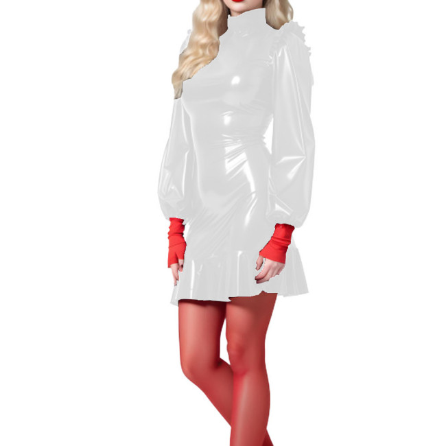 High Street Glossy Patent Leather Bodycon Mermaid Dress Womens Turtleneck Long Sleeve Mini Dresses Rave Party Sexy Clubwear 7XL