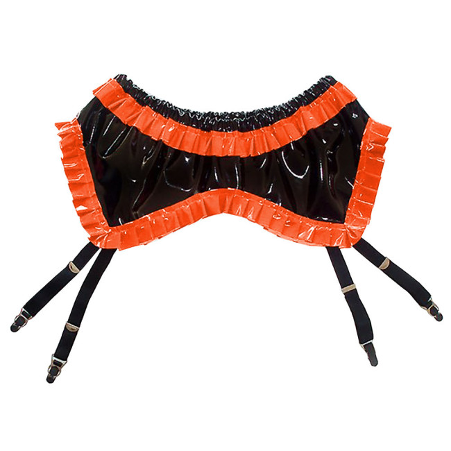 Sexy Party Club Women's Glossy PVC Leather Suspender Belts Skirt Female Elastic Wetlook Garters with Clips Exotic Buttocks Skirt