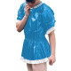 Mens Vinyl PVC Leather A-line Dress Sissy Cross-Dressing Costume Sexy High Waist Elastic Pleated Short Party Dress with Ruffles