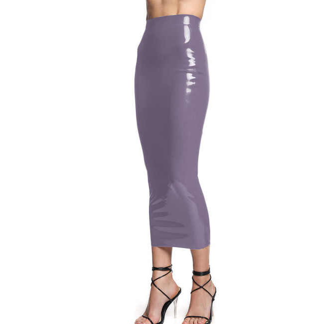 Lady Shiny PVC Leather Midi Pencil Skirts Sexy High Waist Slim Hobble Skirt Elegant Nightclub Glossy Solid Long Skinny Skirts