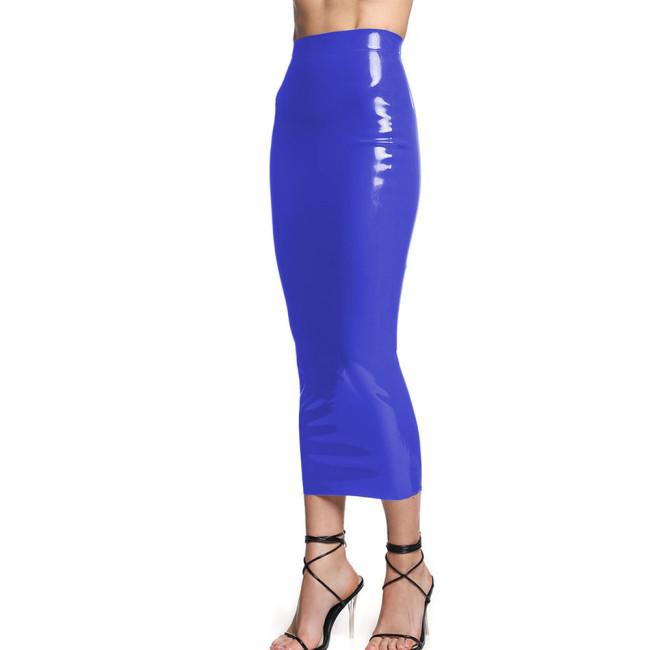 Lady Shiny PVC Leather Midi Pencil Skirts Sexy High Waist Slim Hobble Skirt Elegant Nightclub Glossy Solid Long Skinny Skirts